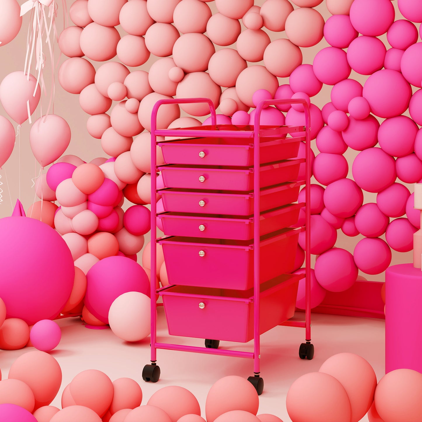 6 Drawers Rolling Storage Cart Organizer, Rose Red File Cabinets at Gallery Canada