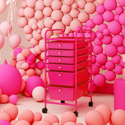 6 Drawers Rolling Storage Cart Organizer, Rose Red File Cabinets at Gallery Canada