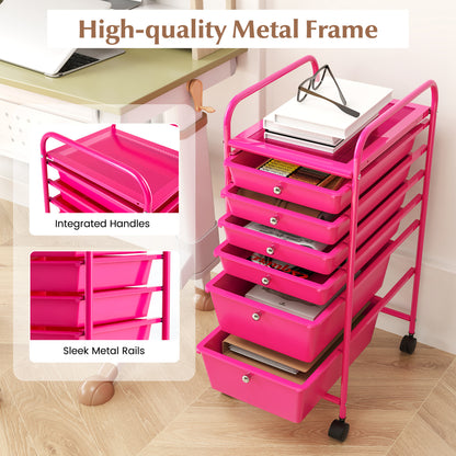 6 Drawers Rolling Storage Cart Organizer, Rose Red File Cabinets at Gallery Canada