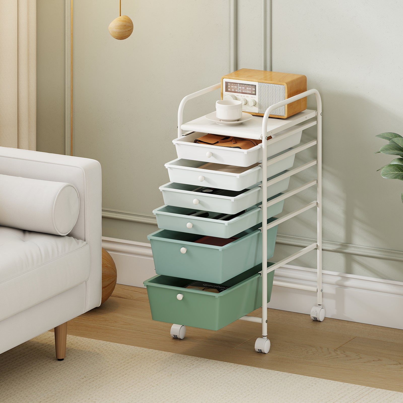 Multifunctional 6 Drawers Rolling Storage Cart Organizer, Green Gradient File Cabinets at Gallery Canada