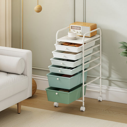 Multifunctional 6 Drawers Rolling Storage Cart Organizer, Green Gradient