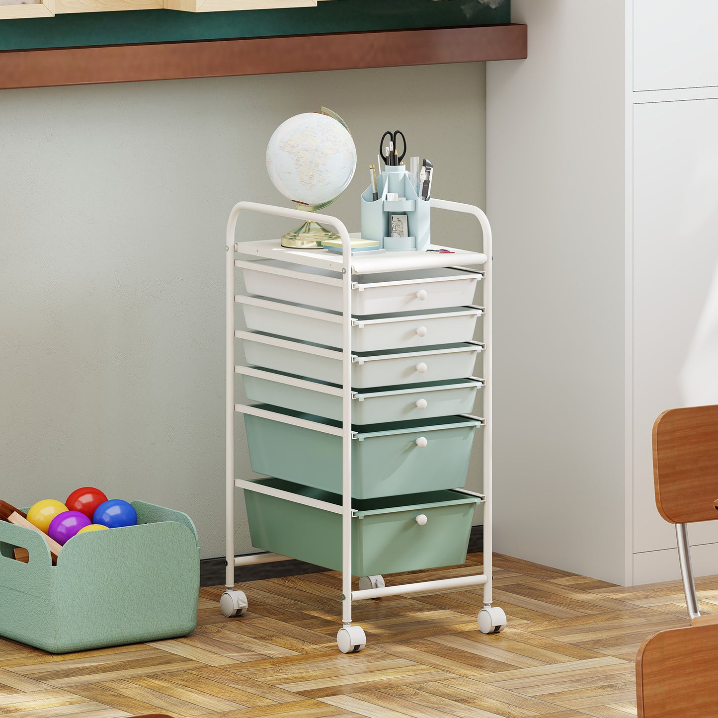 Multifunctional 6 Drawers Rolling Storage Cart Organizer, Green Gradient File Cabinets at Gallery Canada