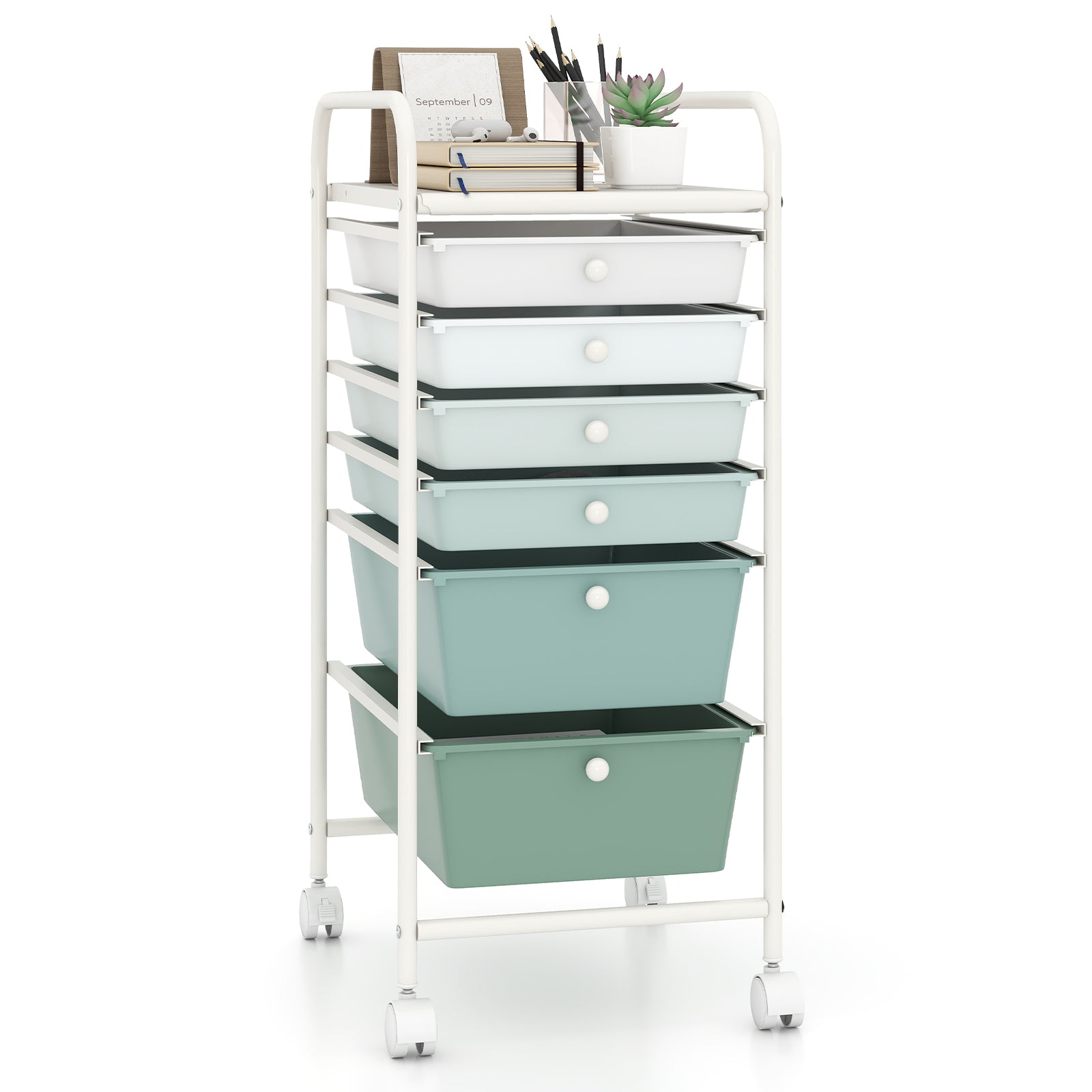 Multifunctional 6 Drawers Rolling Storage Cart Organizer, Green Gradient File Cabinets Green Gradient at Gallery Canada