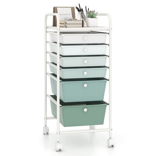 Multifunctional 6 Drawers Rolling Storage Cart Organizer, Green Gradient