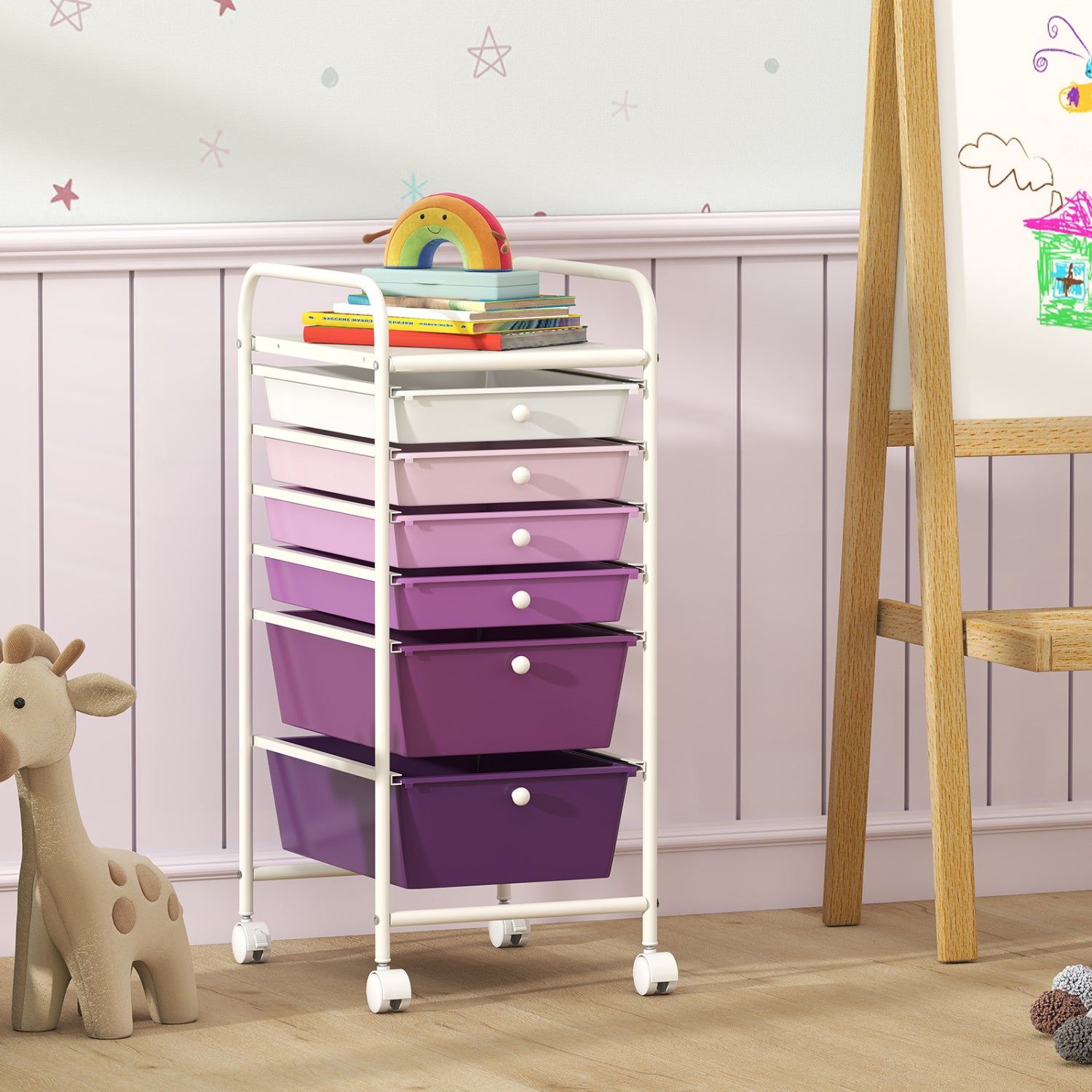 6 Drawers Rolling Storage Cart Organizer, Purple Gradient File Cabinets at Gallery Canada