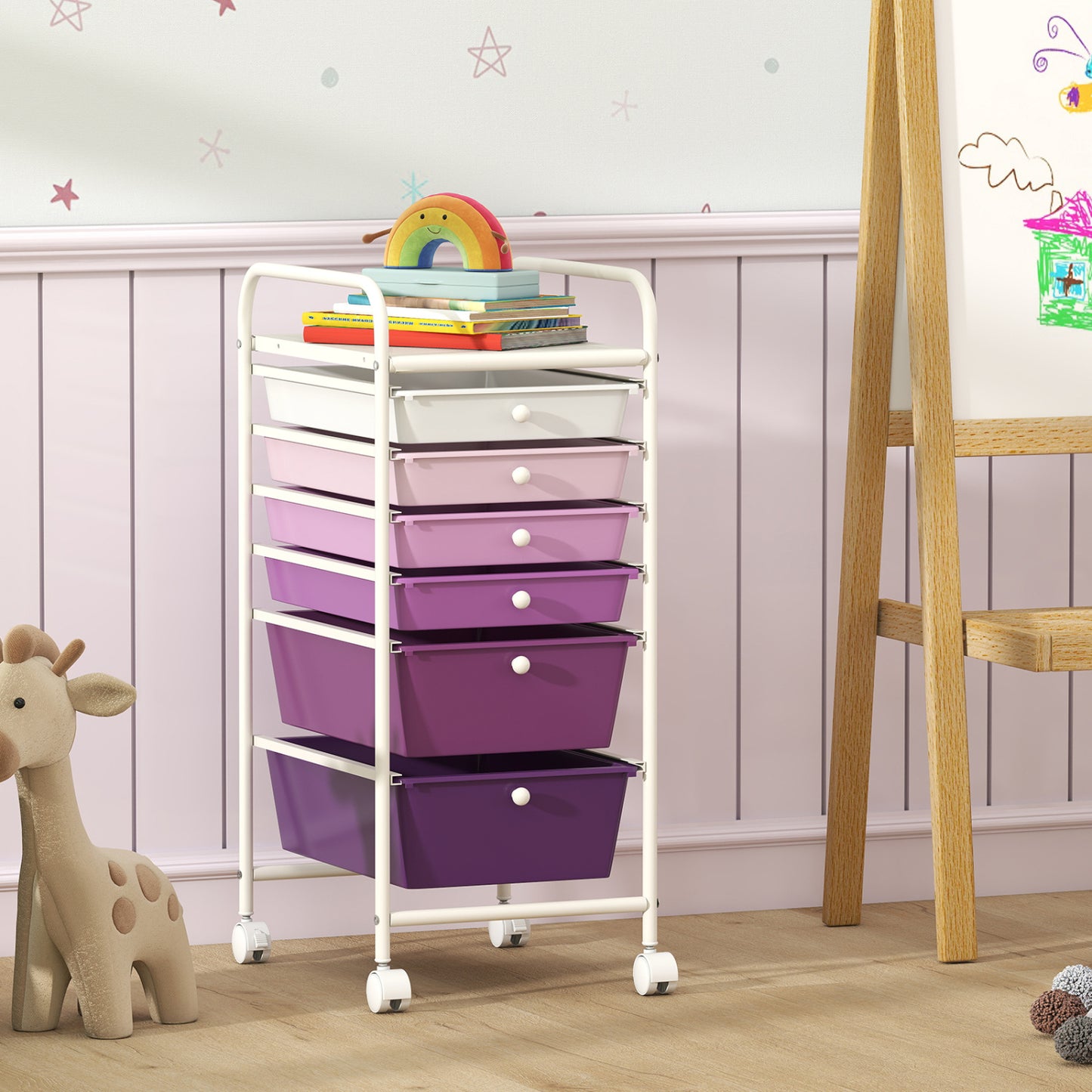 6 Drawers Rolling Storage Cart Organizer, Purple Gradient File Cabinets at Gallery Canada