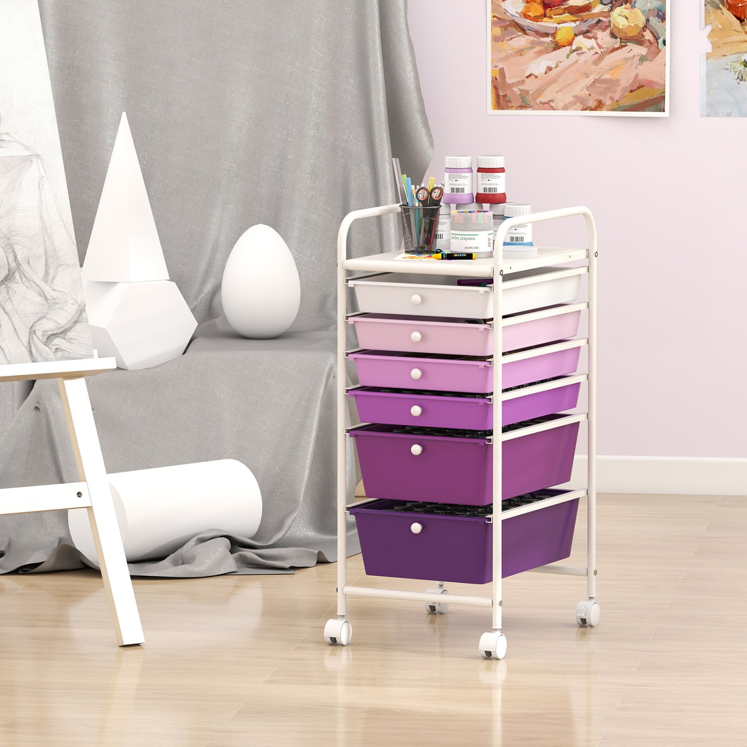 6 Drawers Rolling Storage Cart Organizer, Purple Gradient File Cabinets at Gallery Canada