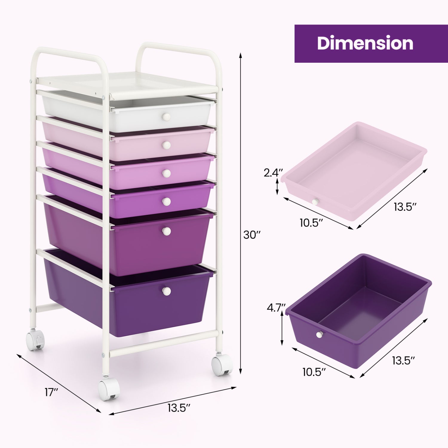 6 Drawers Rolling Storage Cart Organizer, Purple Gradient File Cabinets at Gallery Canada