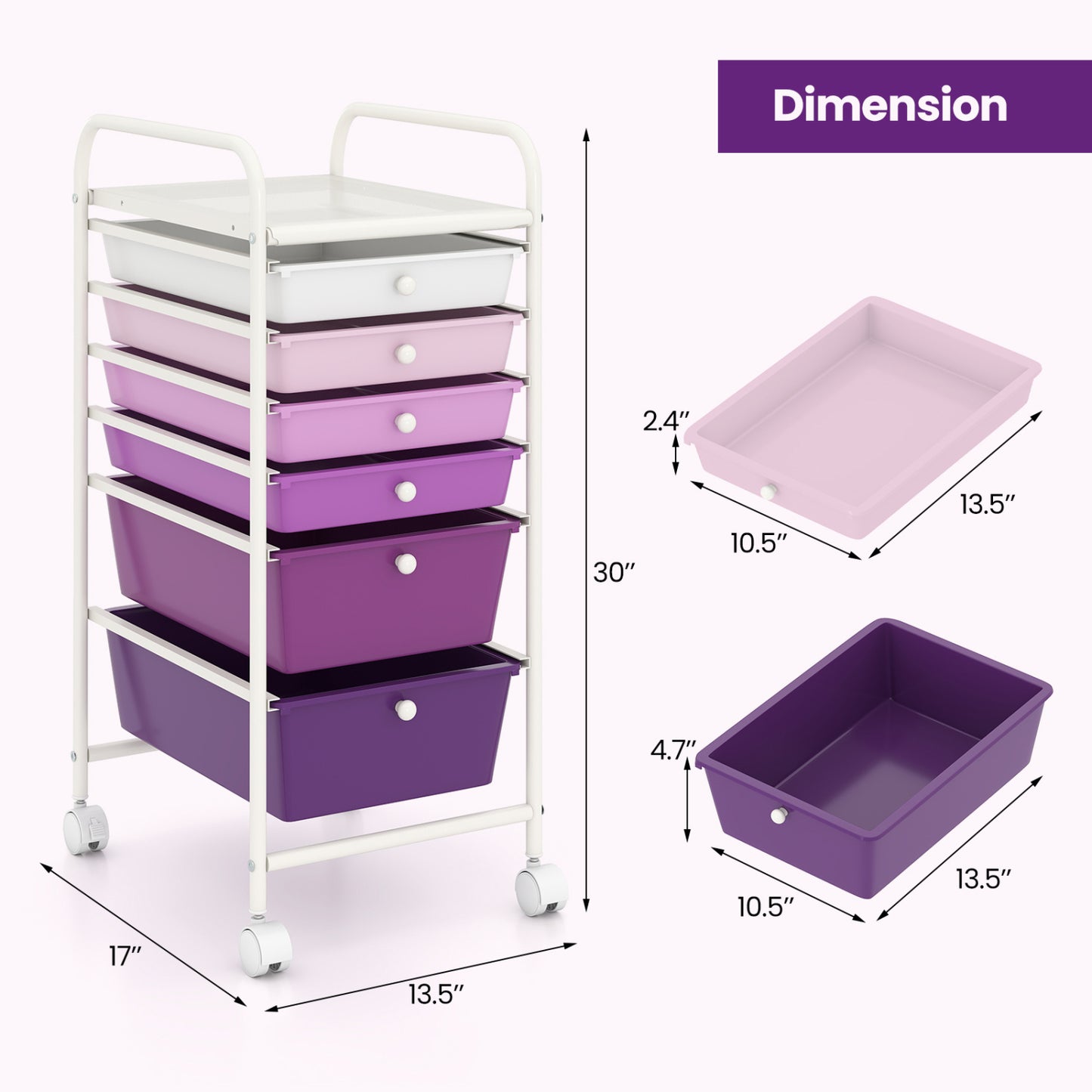 6 Drawers Rolling Storage Cart Organizer, Purple Gradient File Cabinets at Gallery Canada