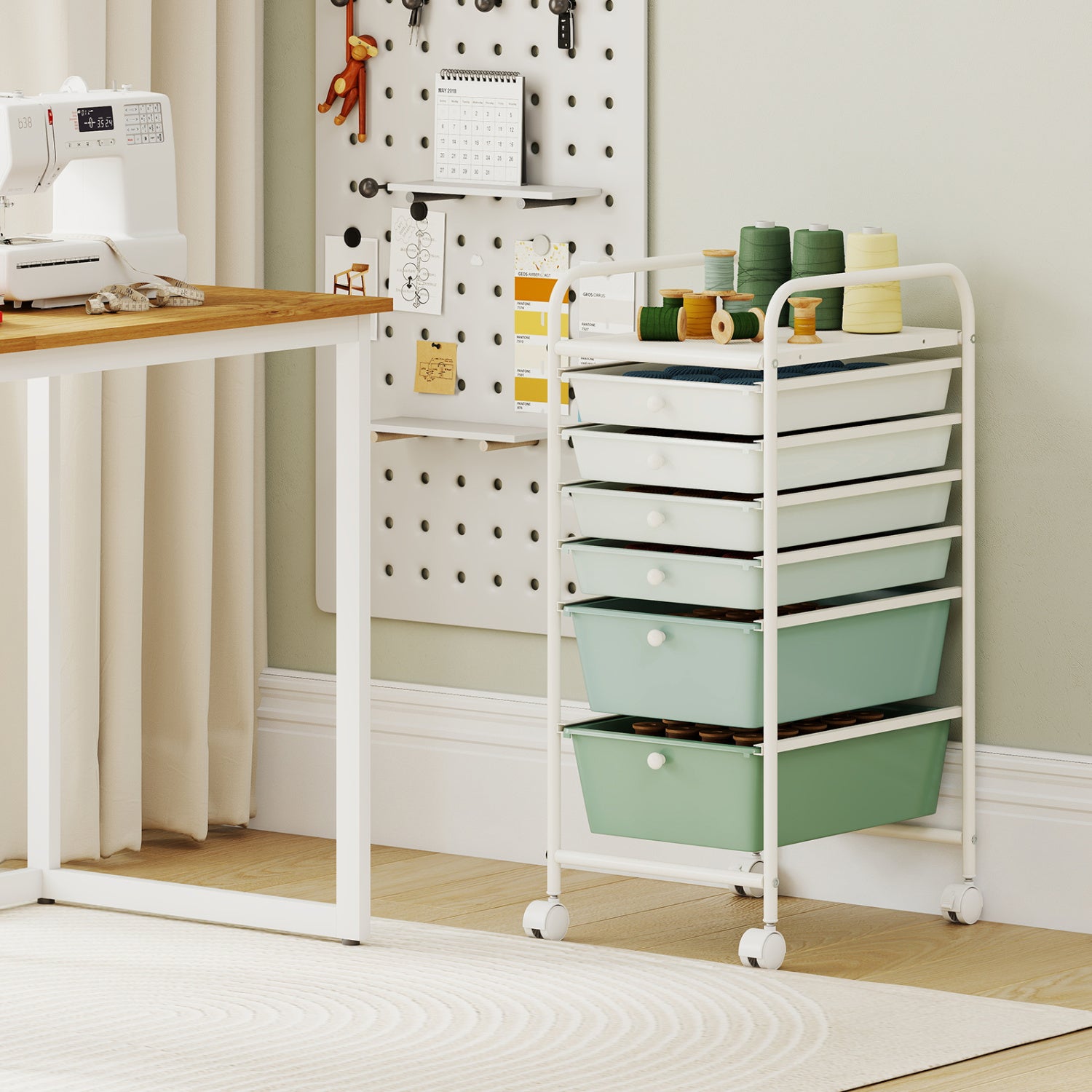 Multifunctional 6 Drawers Rolling Storage Cart Organizer, Green Gradient File Cabinets at Gallery Canada