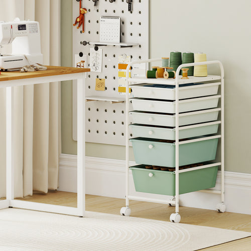 Multifunctional 6 Drawers Rolling Storage Cart Organizer, Green Gradient