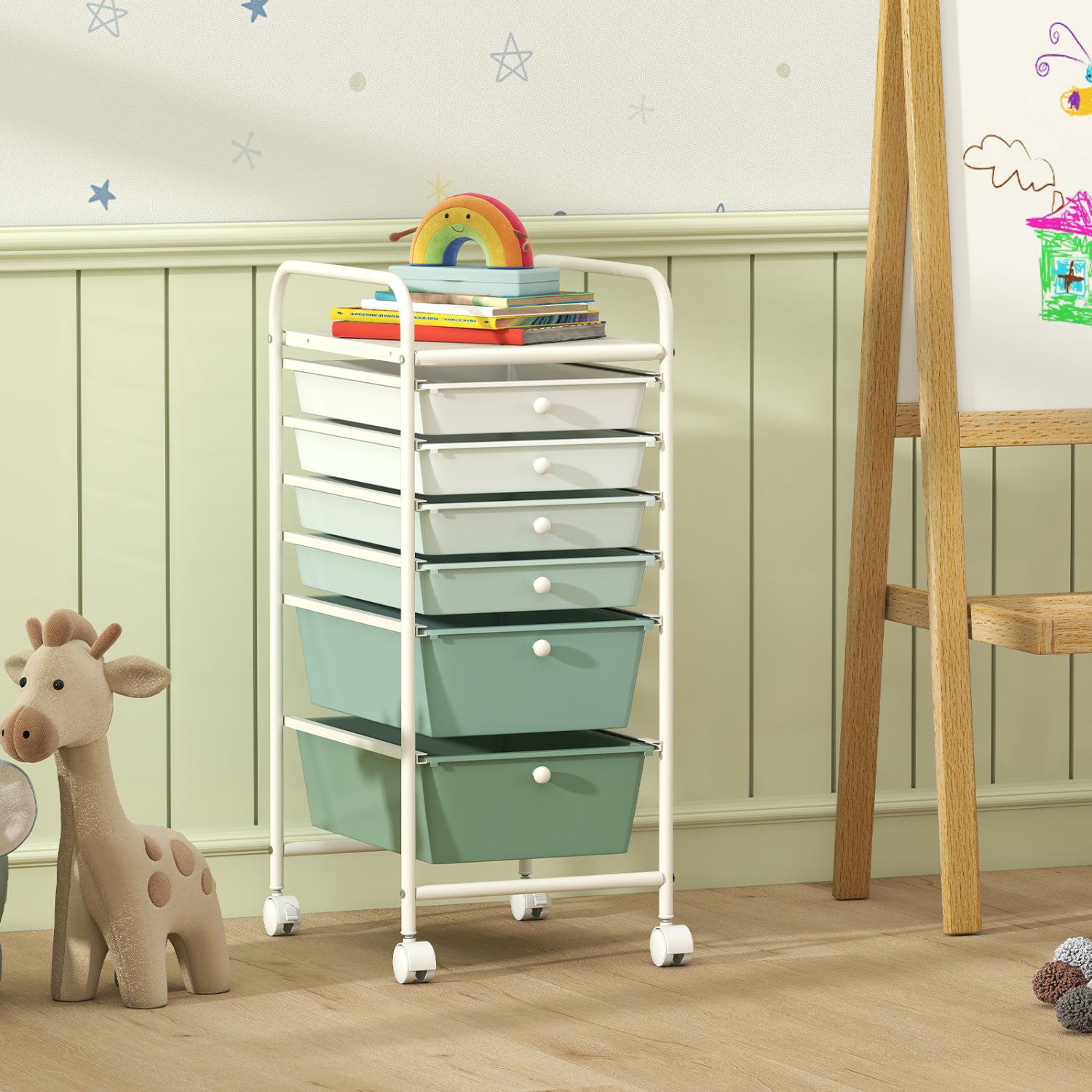 Multifunctional 6 Drawers Rolling Storage Cart Organizer, Green Gradient File Cabinets at Gallery Canada
