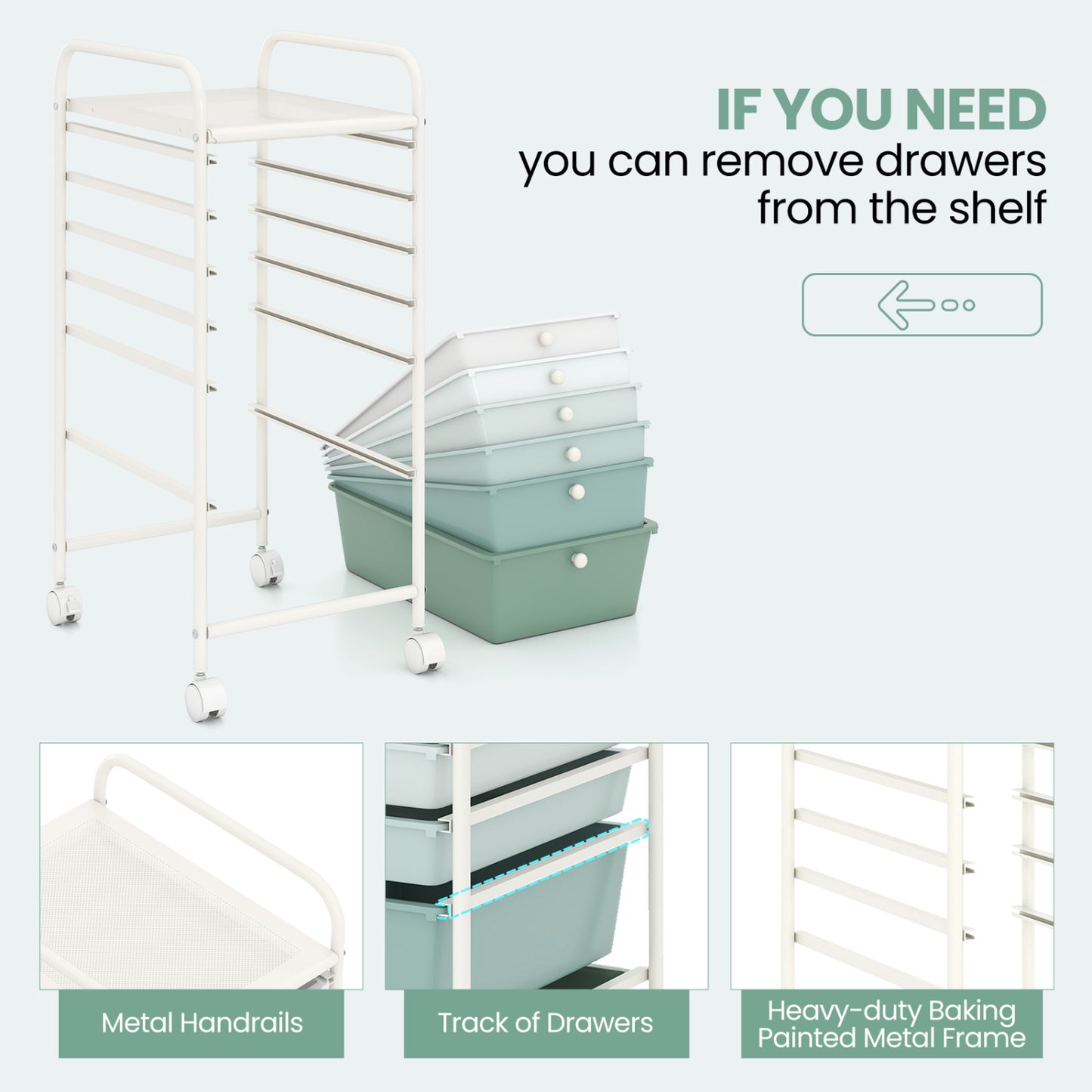 Multifunctional 6 Drawers Rolling Storage Cart Organizer, Green Gradient File Cabinets at Gallery Canada