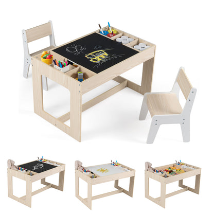 Multifunctional Kids Table and 2 Chairs Set with Chalkboard, Natural Kids Table & Chair Sets at Gallery Canada