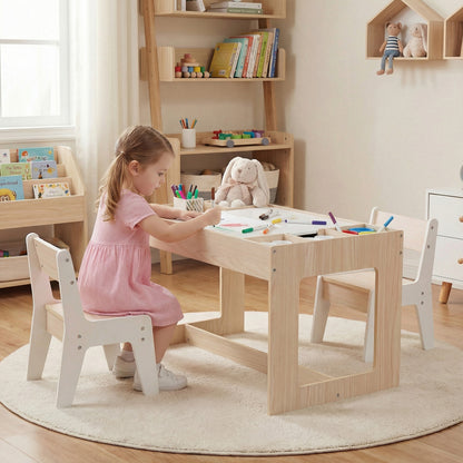 Multifunctional Kids Table and 2 Chairs Set with Chalkboard, Natural Kids Table & Chair Sets at Gallery Canada