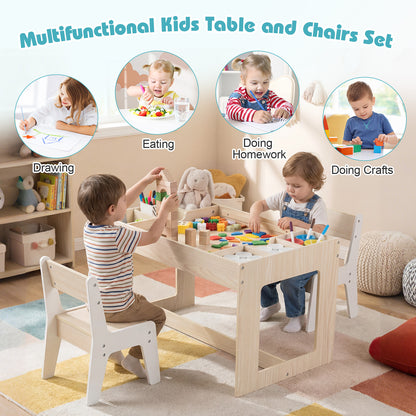 Multifunctional Kids Table and 2 Chairs Set with Chalkboard, Natural Kids Table & Chair Sets at Gallery Canada