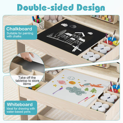 Multifunctional Kids Table and 2 Chairs Set with Chalkboard, Natural Kids Table & Chair Sets at Gallery Canada