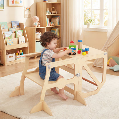 Multifunctional Kids Kitchen Step Stool with Removable Safety Bar and Fixing Buckles Toddler & Kids Furniture at Gallery Canada