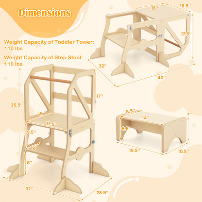 Multifunctional Kids Kitchen Step Stool with Removable Safety Bar and Fixing Buckles Toddler & Kids Furniture at Gallery Canada