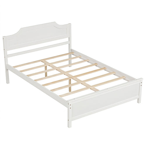 Solid Wood Platform Bed Frame with Headboard, Full Size, White