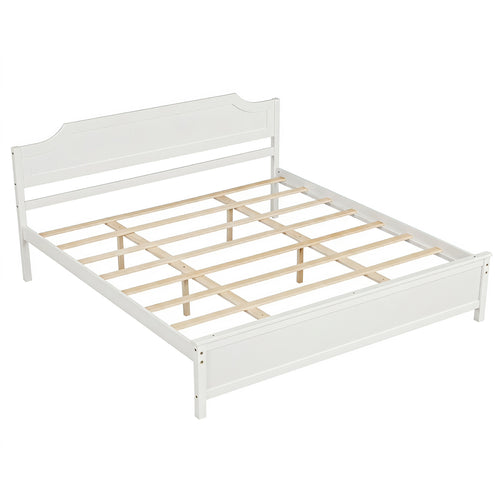 Solid Wood Platform Bed Frame, King Size, White