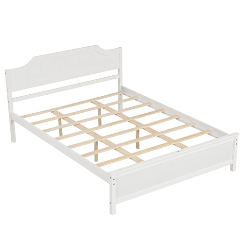 Solid Wood Platform Bed Frame with Headboard, Queen, White