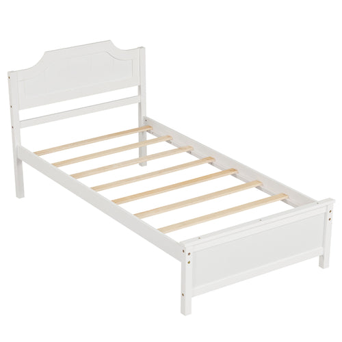 Solid Wood Platform Bed Frame With Headboard, Twin Size, White