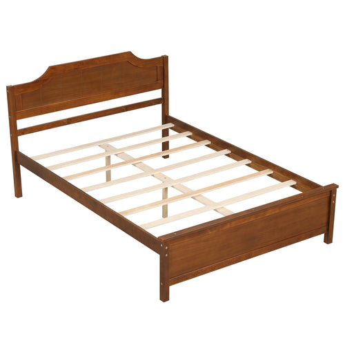 Solid Wood Platform Bed Frame with Headboard, Full Size, Walnut