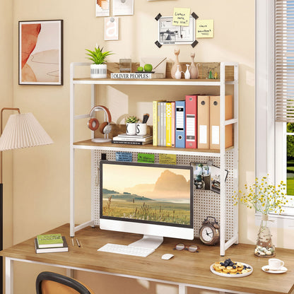 2-Tier Desktop Bookshelf With Pegboard, 32 Inch Monitor, Natural Bookcases at Gallery Canada