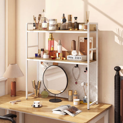 2-Tier Desktop Bookshelf With Pegboard, 32 Inch Monitor, Natural Bookcases at Gallery Canada