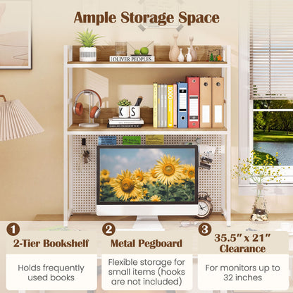 2-Tier Desktop Bookshelf With Pegboard, 32 Inch Monitor, Natural Bookcases at Gallery Canada