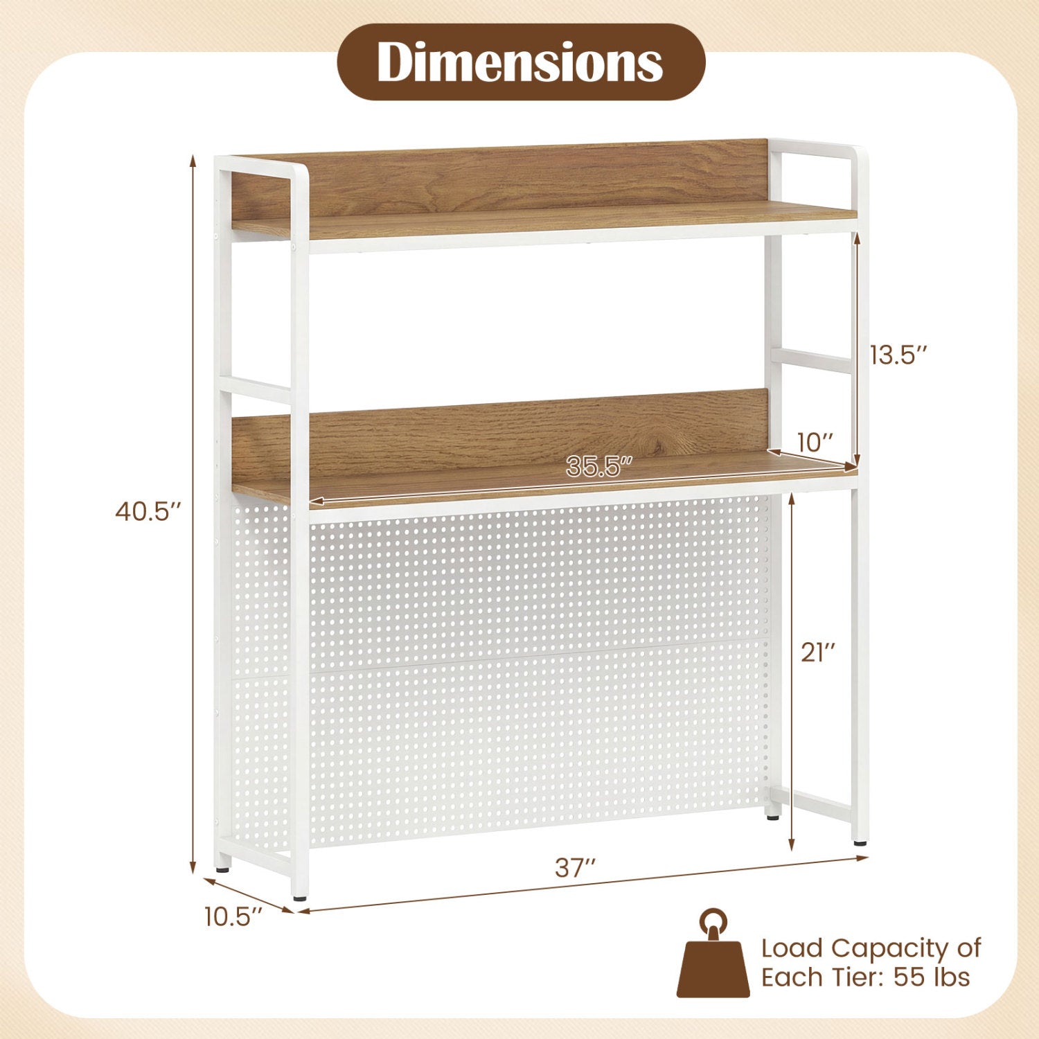 2-Tier Desktop Bookshelf With Pegboard, 32 Inch Monitor, Natural Bookcases at Gallery Canada