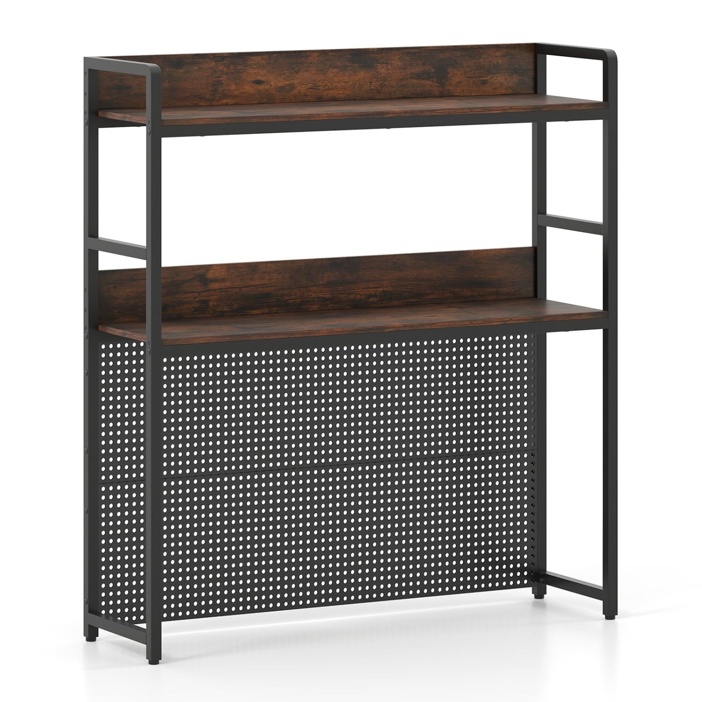 2-Tier Desktop Bookshelf With Pegboard, 32 Inch, Rustic Brown Bookcases at Gallery Canada