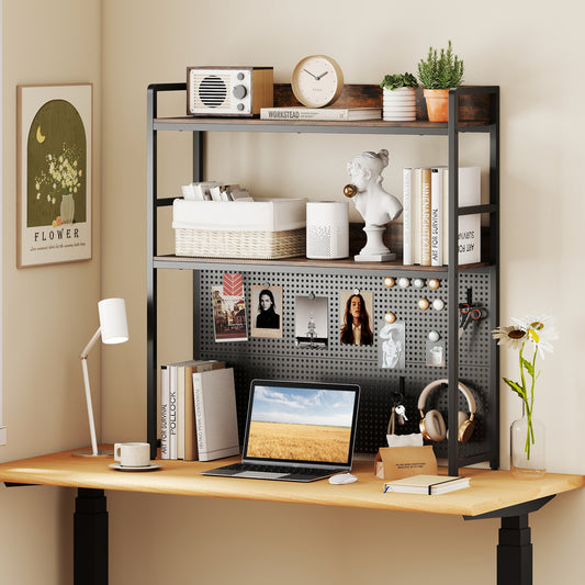 2-Tier Desktop Bookshelf With Pegboard, 32 Inch, Rustic Brown Bookcases Rustic Brown at Gallery Canada