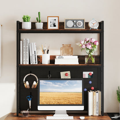 2-Tier Desktop Bookshelf With Pegboard, 32 Inch, Rustic Brown Bookcases at Gallery Canada