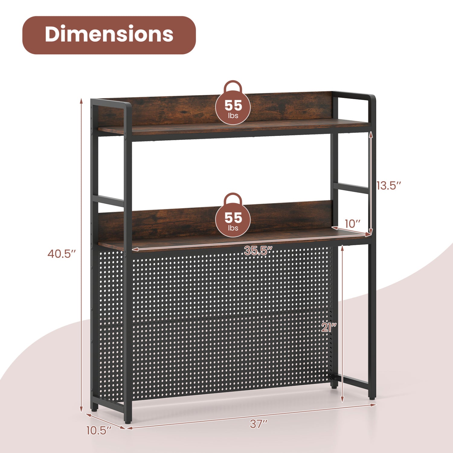 2-Tier Desktop Bookshelf With Pegboard, 32 Inch, Rustic Brown Bookcases at Gallery Canada