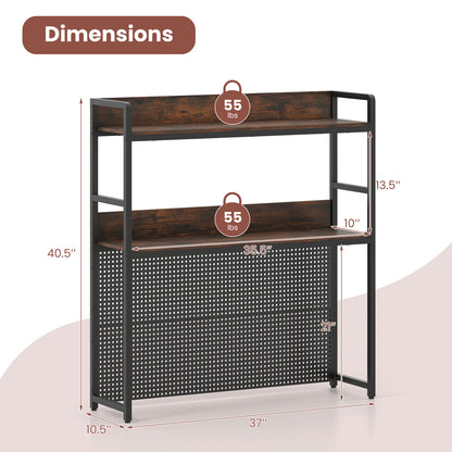2-Tier Desktop Bookshelf With Pegboard, 32 Inch, Rustic Brown Bookcases at Gallery Canada