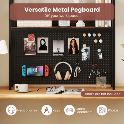 2-Tier Desktop Bookshelf With Pegboard, 32 Inch, Rustic Brown Bookcases at Gallery Canada
