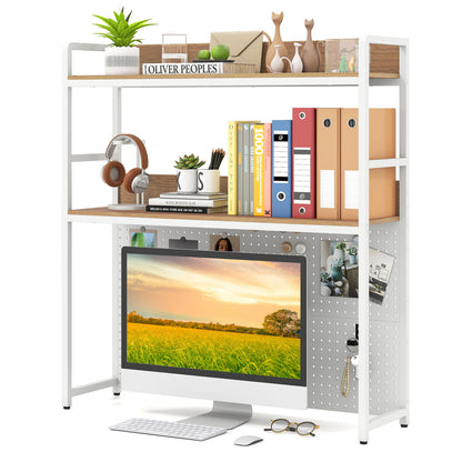 2-Tier Desktop Bookshelf With Pegboard, 32 Inch Monitor, Natural Bookcases at Gallery Canada