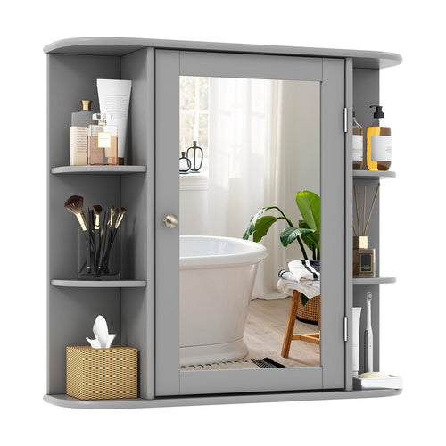 Multipurpose Mount Wall Surface Bathroom Storage Cabinet with Mirror, Gray