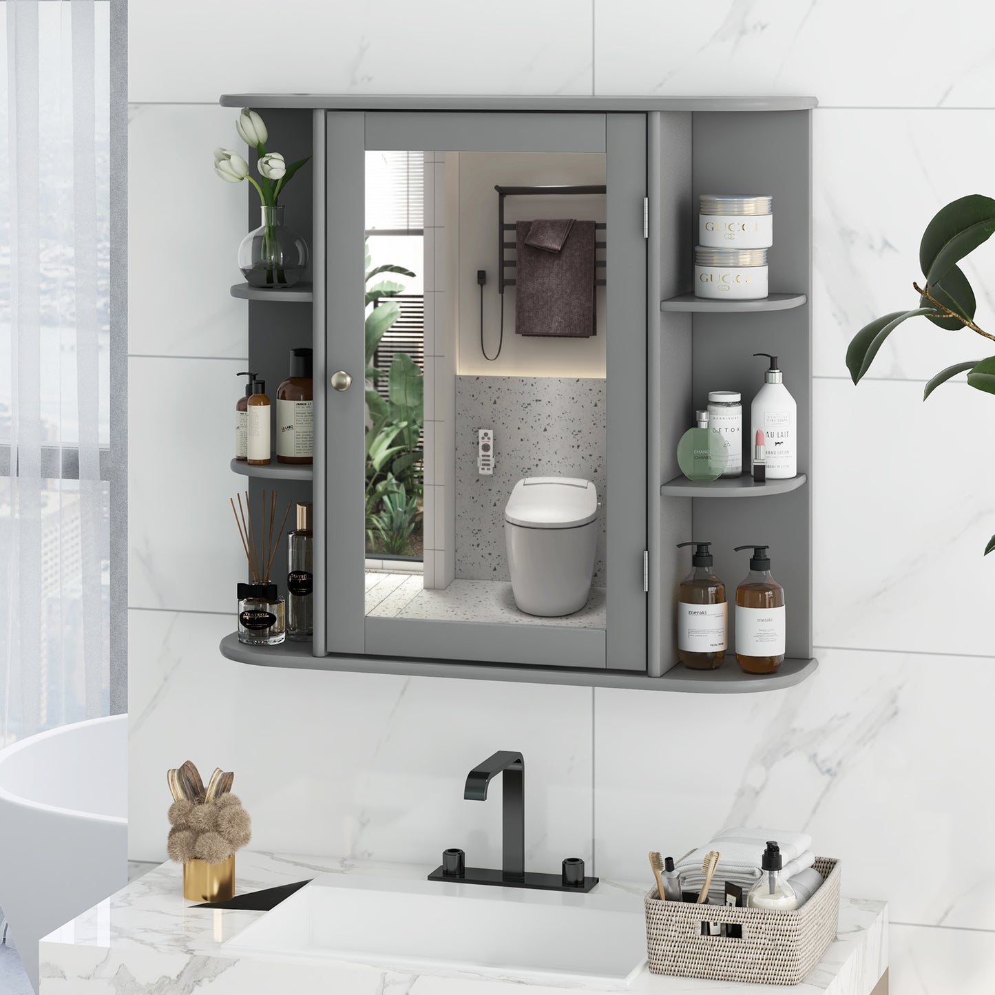 Multipurpose Mount Wall Surface Bathroom Storage Cabinet with Mirror, Gray Wall Cabinets at Gallery Canada