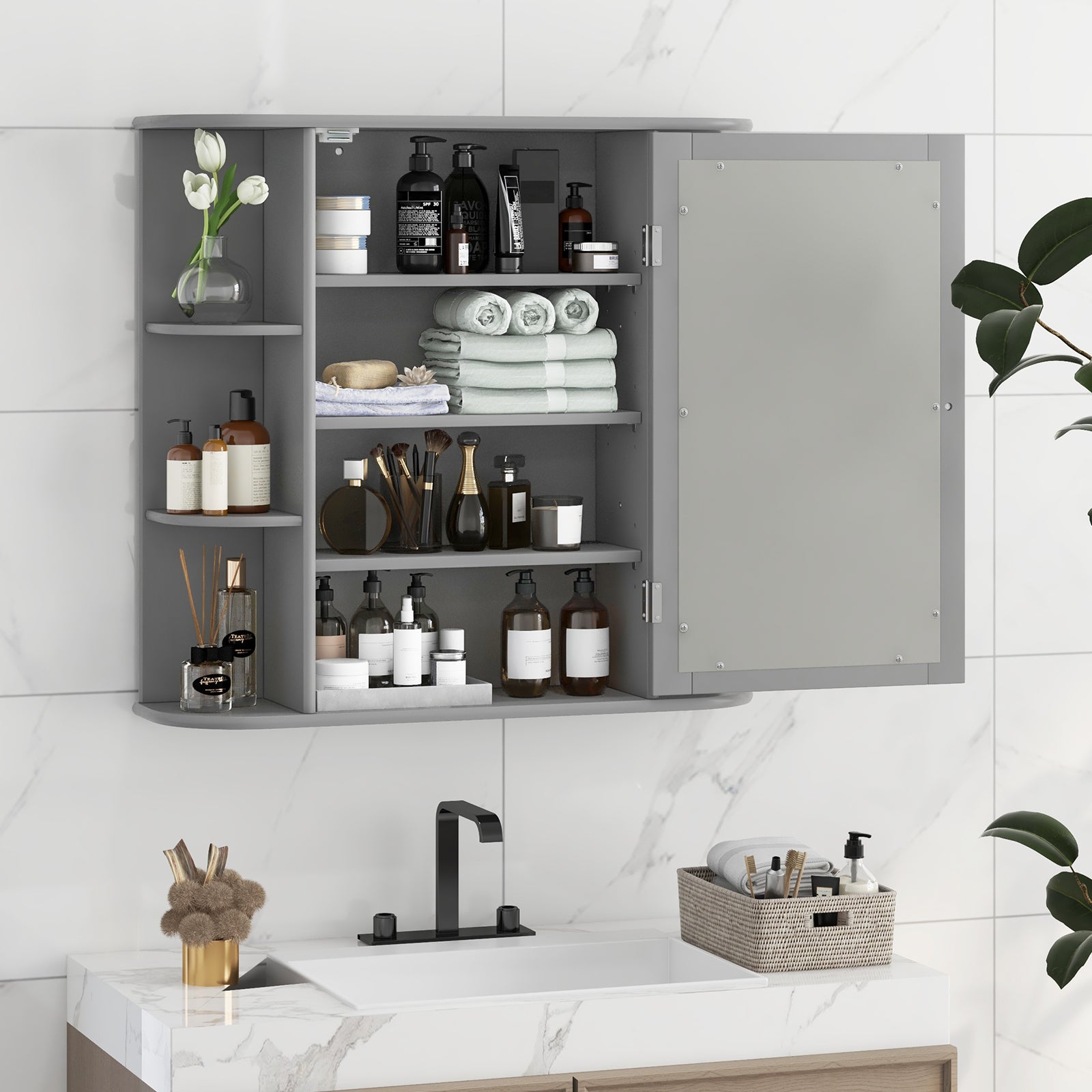 Multipurpose Mount Wall Surface Bathroom Storage Cabinet with Mirror, Gray Wall Cabinets at Gallery Canada