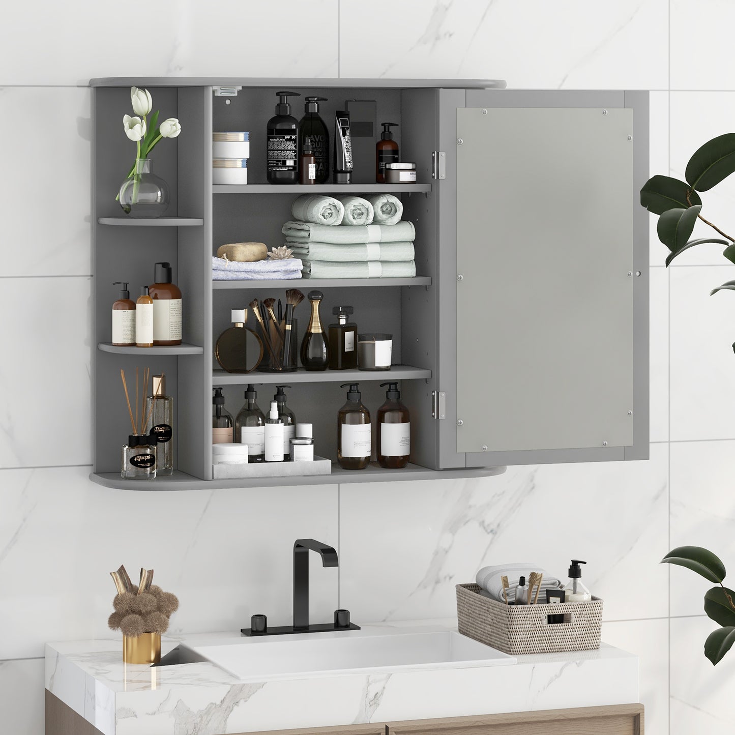 Multipurpose Mount Wall Surface Bathroom Storage Cabinet with Mirror, Gray Wall Cabinets at Gallery Canada