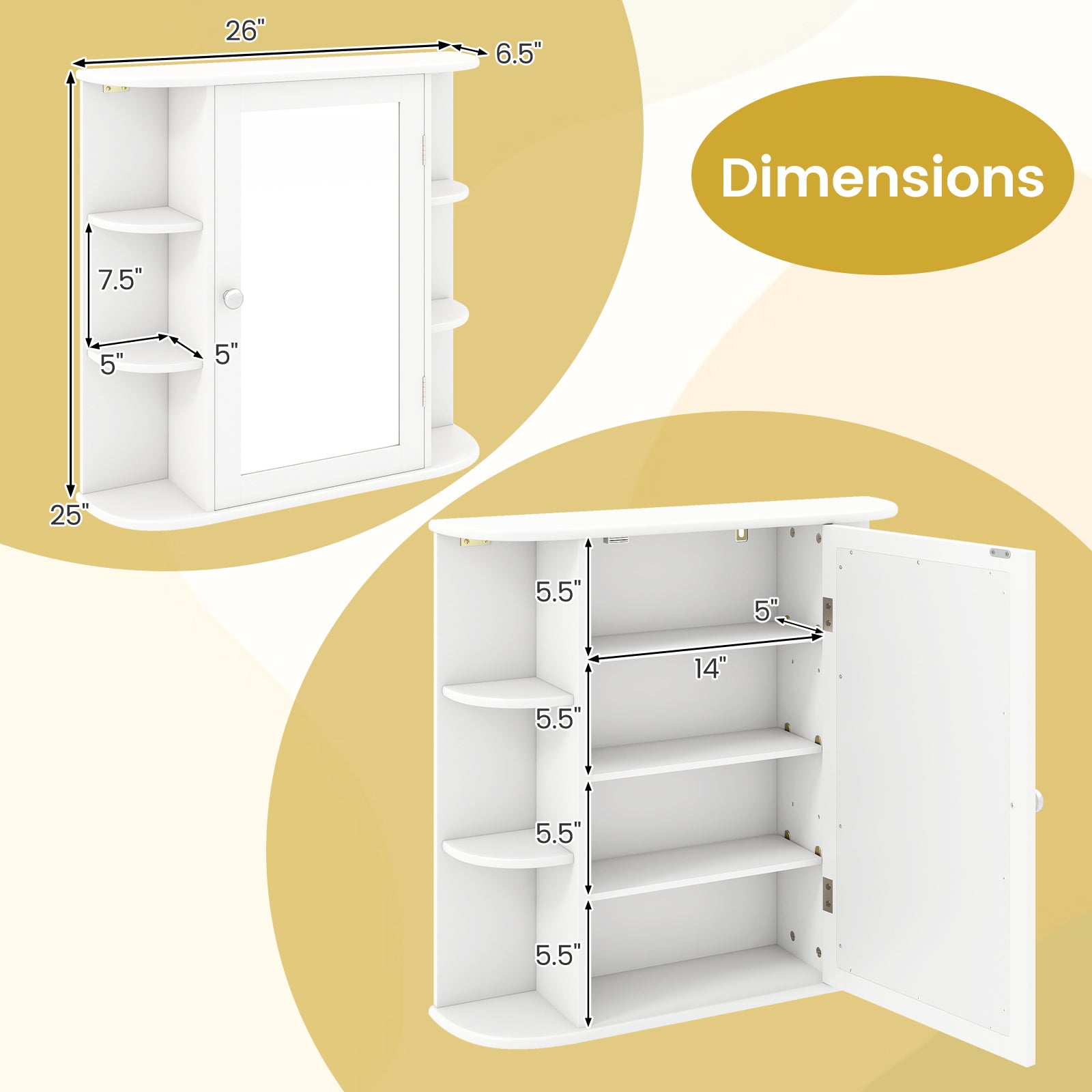 Multipurpose Mount Wall Mirror Bathroom Storage Cabinet, White Wall Cabinets at Gallery Canada