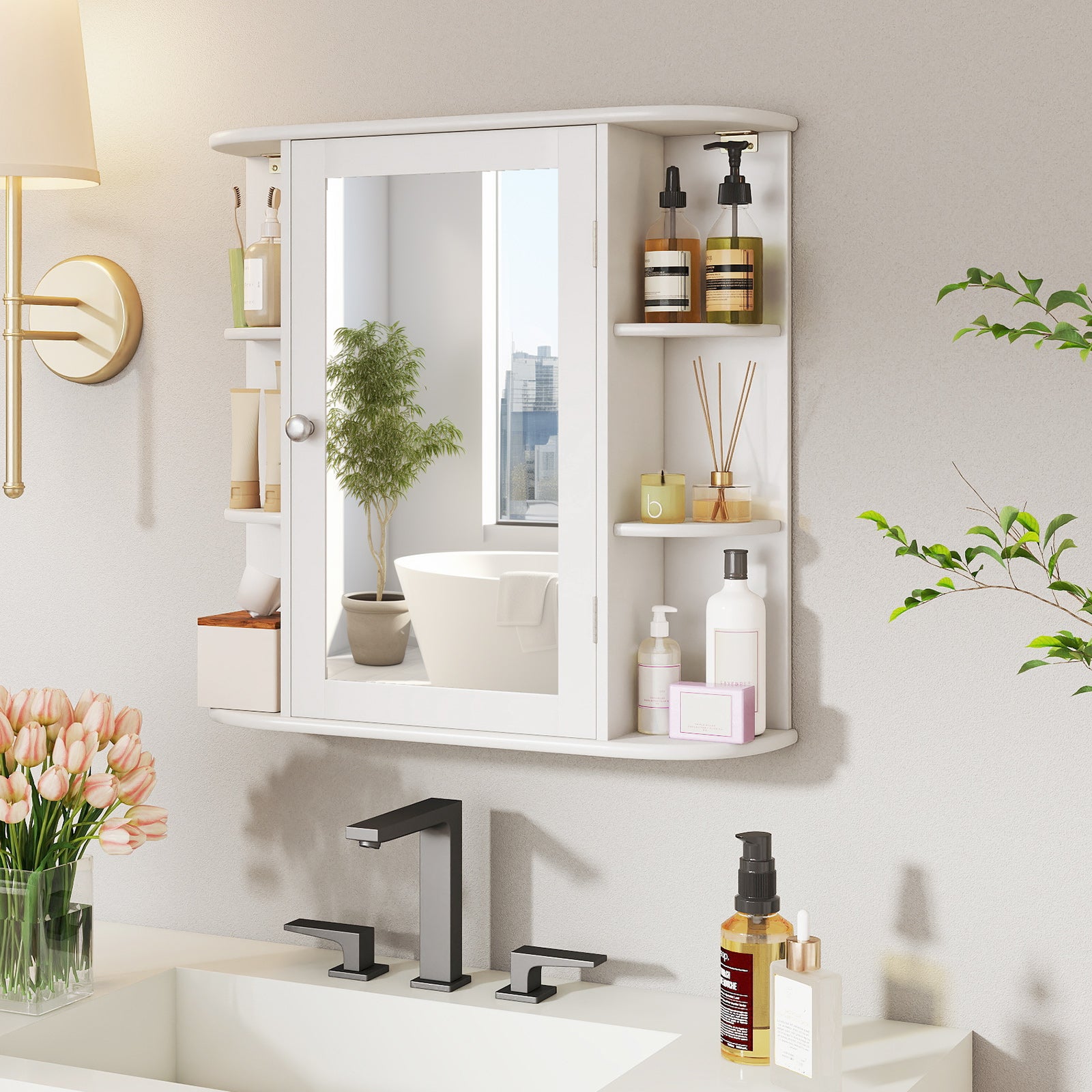 Multipurpose Mount Wall Mirror Bathroom Storage Cabinet, White Wall Cabinets at Gallery Canada