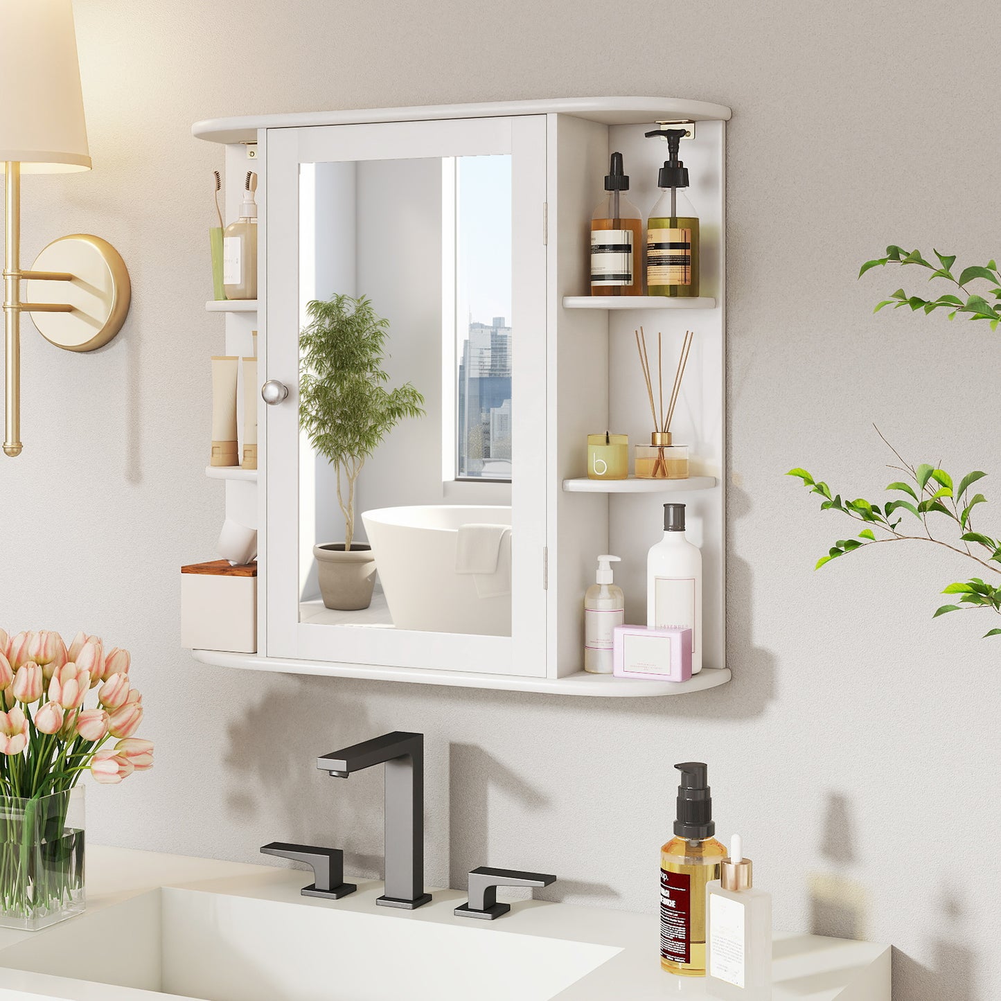 Multipurpose Mount Wall Mirror Bathroom Storage Cabinet, White Wall Cabinets at Gallery Canada