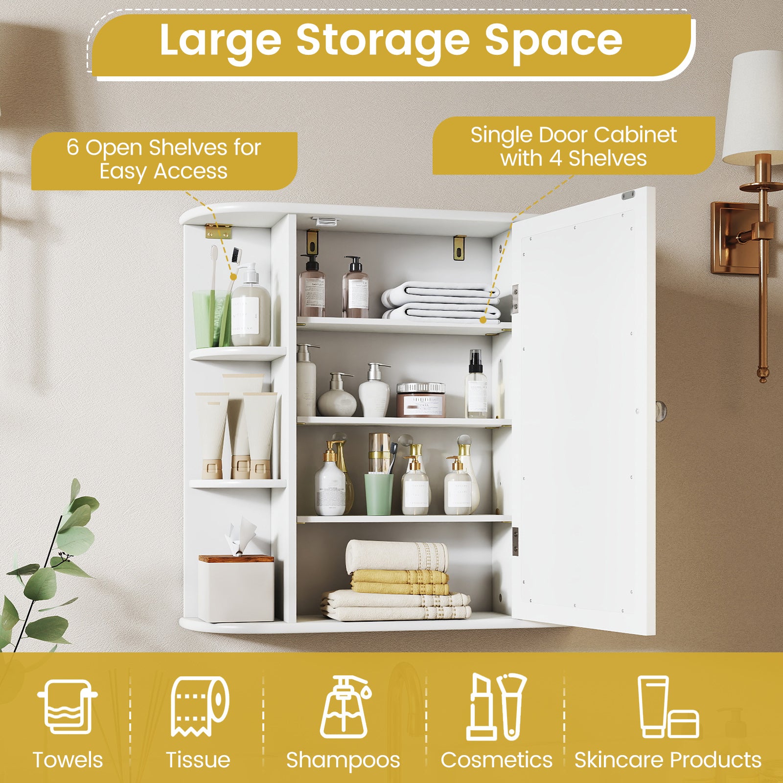 Multipurpose Mount Wall Mirror Bathroom Storage Cabinet, White Wall Cabinets at Gallery Canada