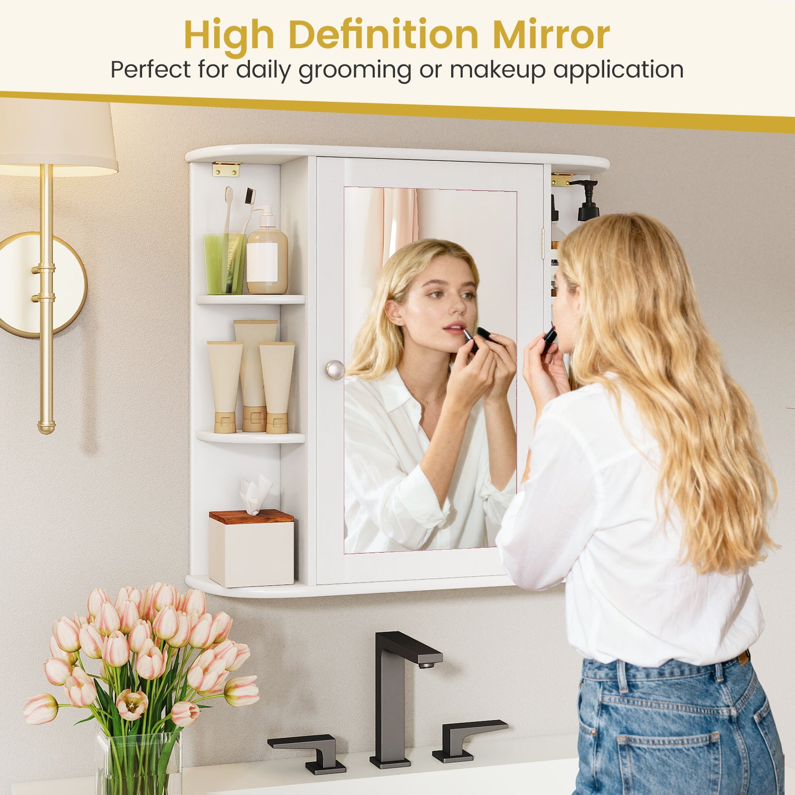 Multipurpose Mount Wall Mirror Bathroom Storage Cabinet, White Wall Cabinets at Gallery Canada