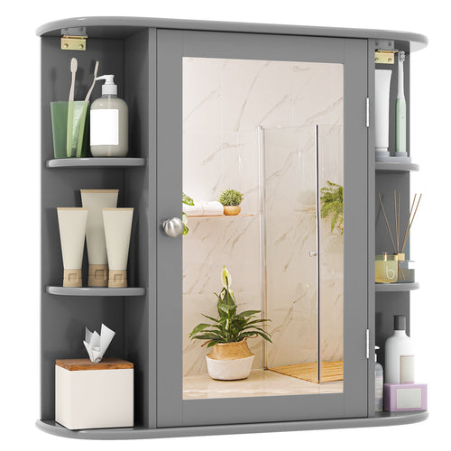 Multipurpose Wall Mount Storage Cabinet With Mirror, Gray
