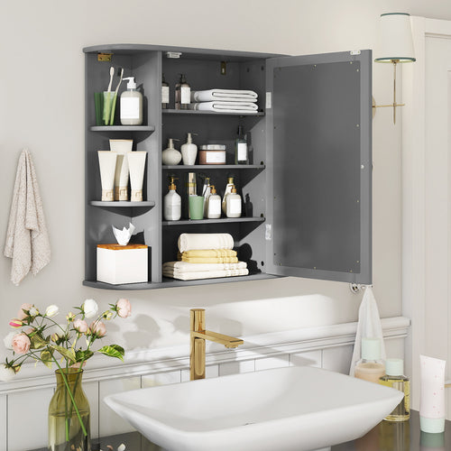 Multipurpose Wall Mount Storage Cabinet With Mirror, Gray
